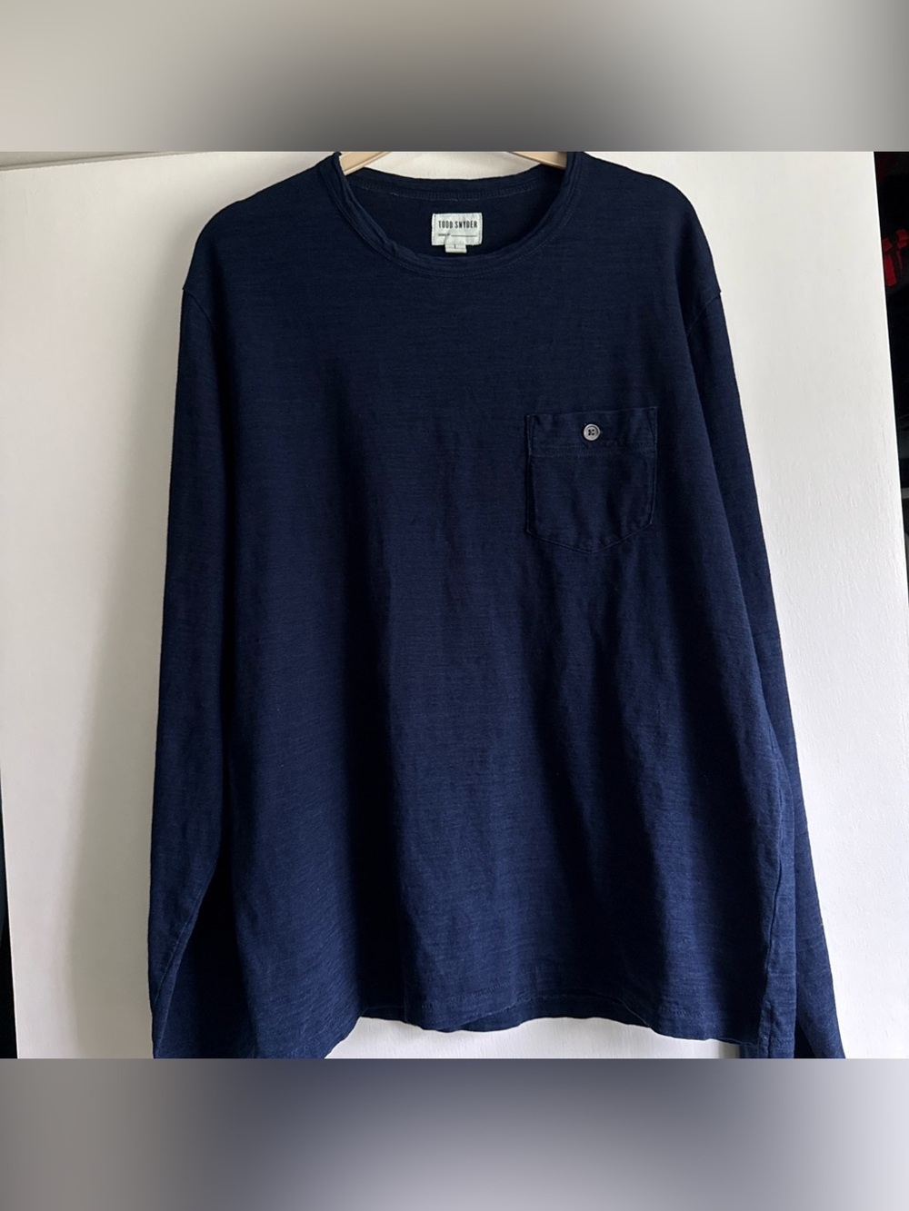 Todd Snyder Shirt Mens  Blue Long Sleeve Pocket Crewneck 100% Cotton